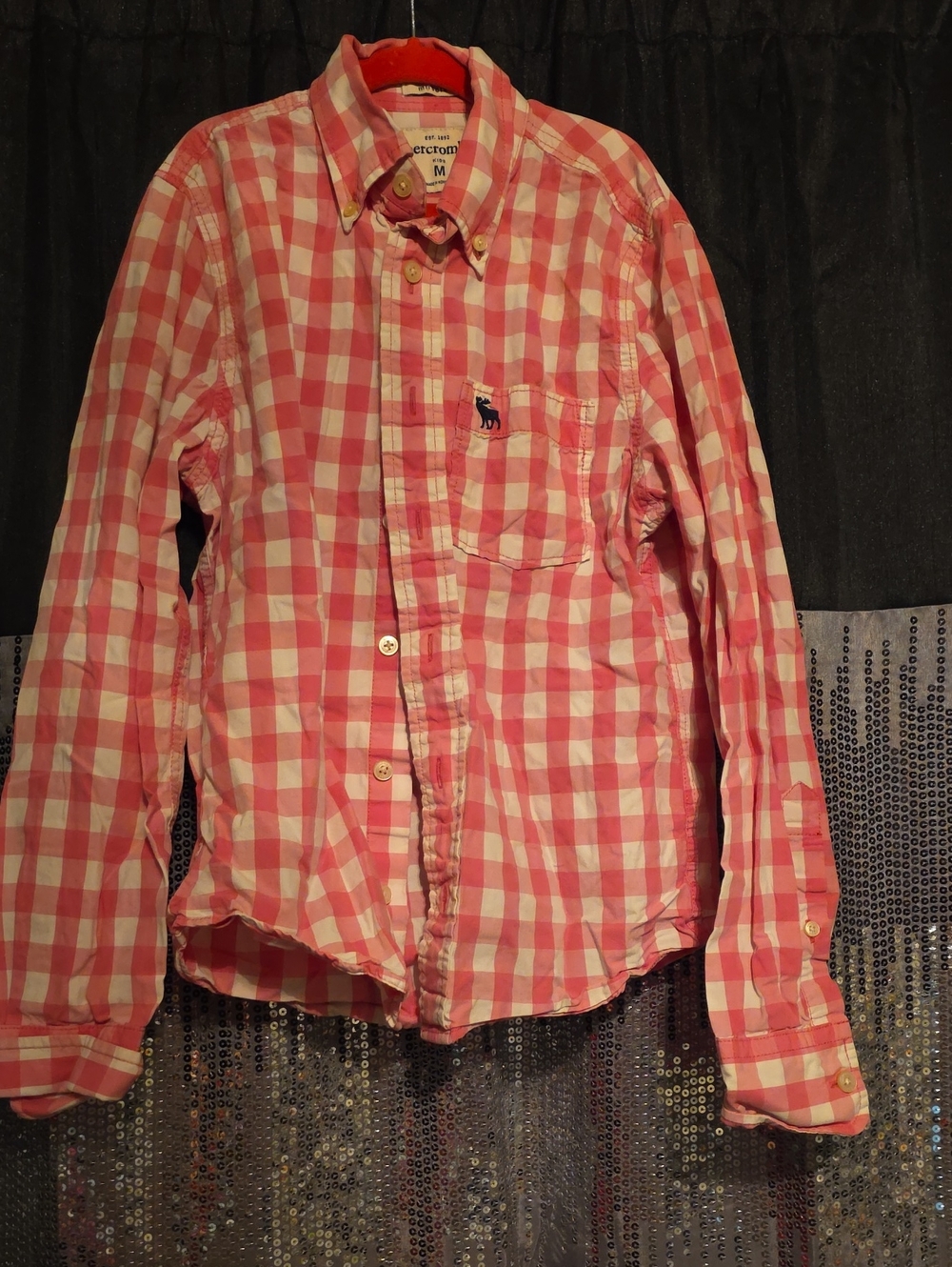 Abercrombie & Fitch Men's Pink Check Button-Down Shirt